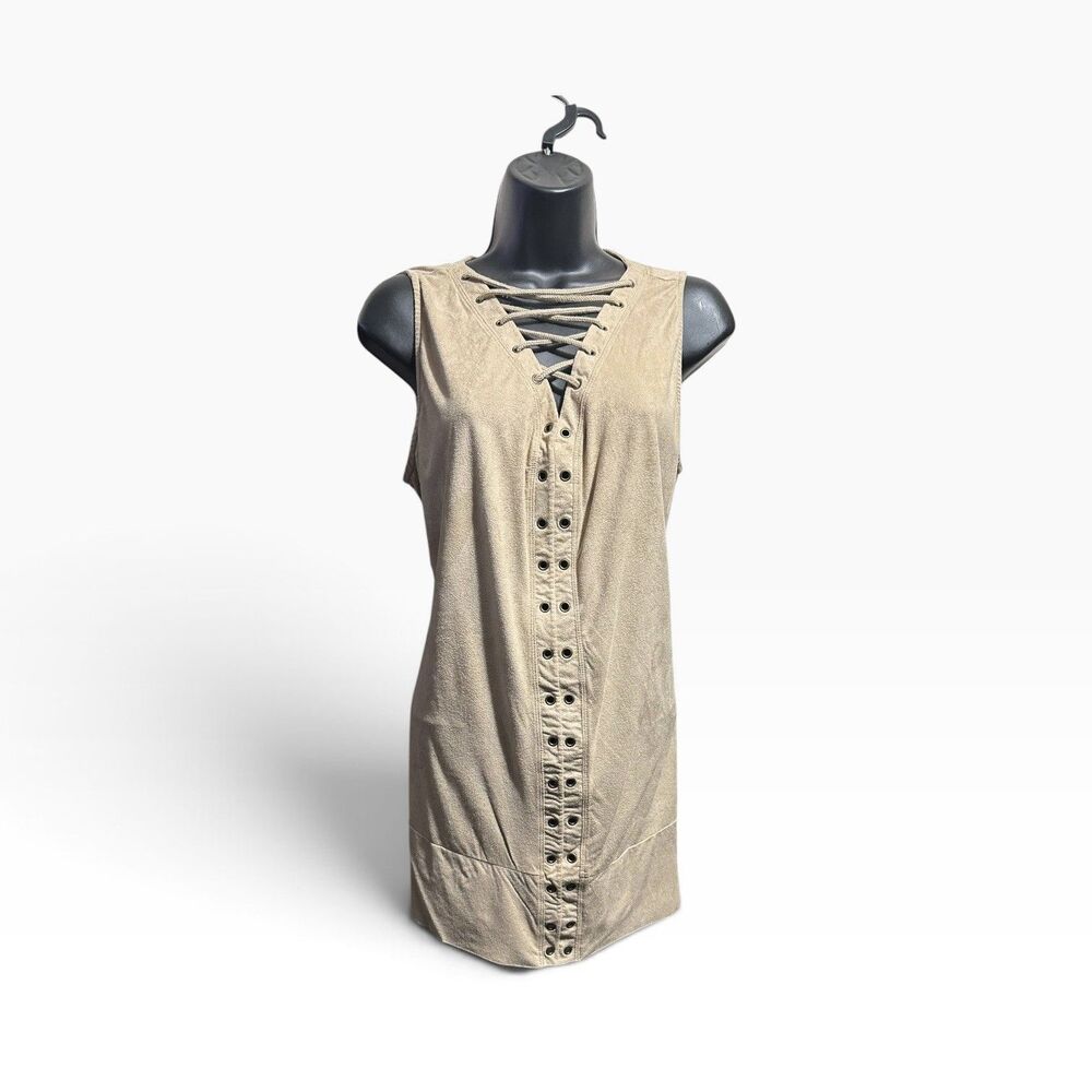 French Laundry Faux Suede Lace-Up Top Women’s 1X Boho Western Oatmeal Ecru